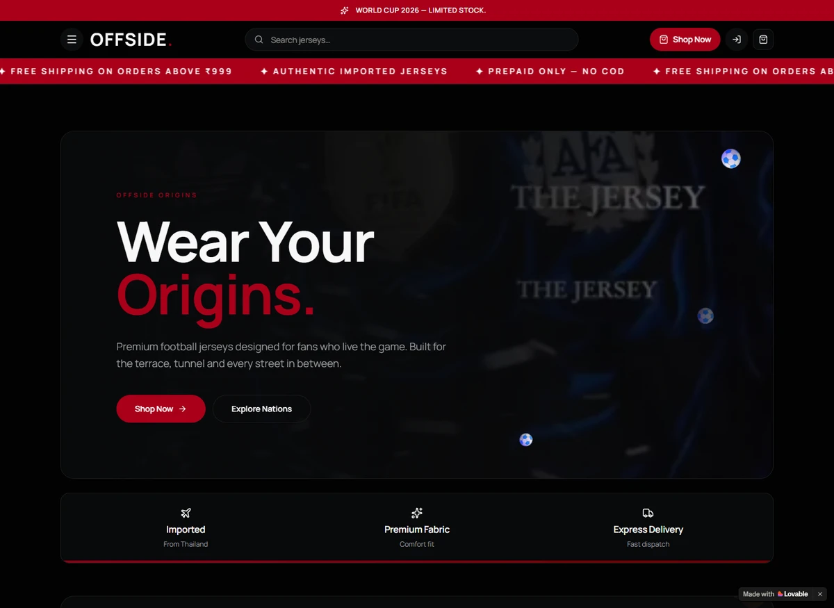 Offside Origins homepage